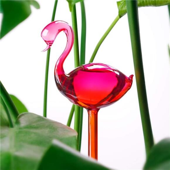 Self-Watering Glass Globes 2PCS Flamingo Gradient Hot Pink 10" Long Hand Blown - Picture 6 of 7